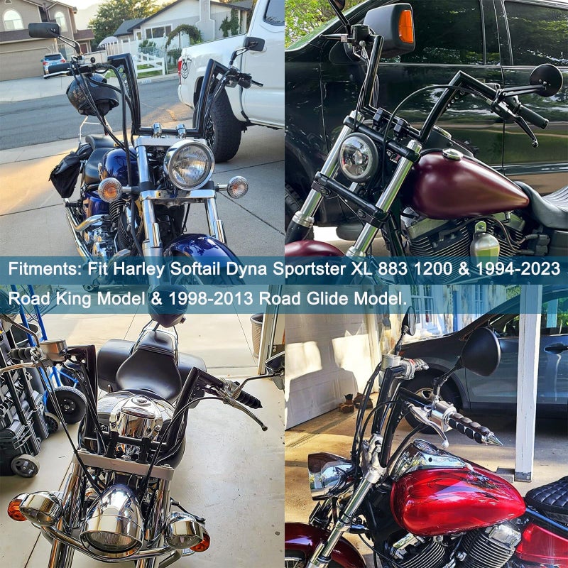 WSays 10" Rise Ape Hangers Handlebar 1-1/4" Diameter Bar Compatible with Harley Sportster XL 1200 883 Touring Road Glide Road King Softail Dyna Models, Gloss Black - Image 5